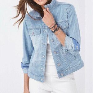 Soft Surroundings Demin Railroad Jacket Size Small Blue Casual Fitted